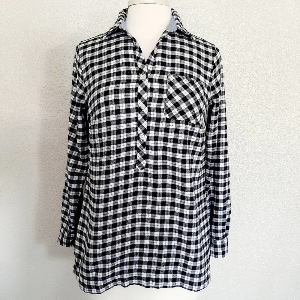 🔴3/$20 Land's End Plaid Flannel Blue 1/2 Button Down